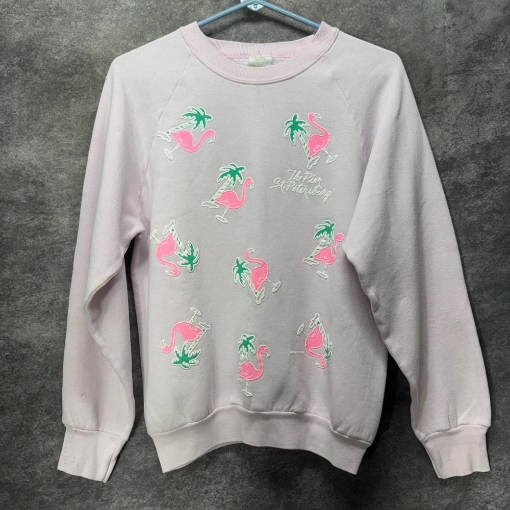 Vintage 90s The Pier St Petersburg Florida Flamingo Graphic Sweatshirt Size M